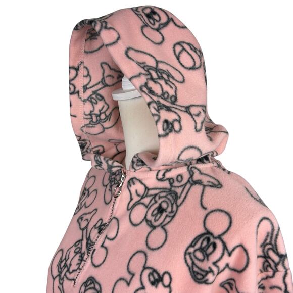 Disney Mickey Mouse Hoodie Women Size Small Pink Blush Cozy 1/4 Zip Fleece Top - Picture 2 of 12